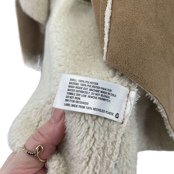 Xhilaration Women's Faux Fur Trim Open Front Suede Vest Tan Size Small Petite - Picture 2 of 9